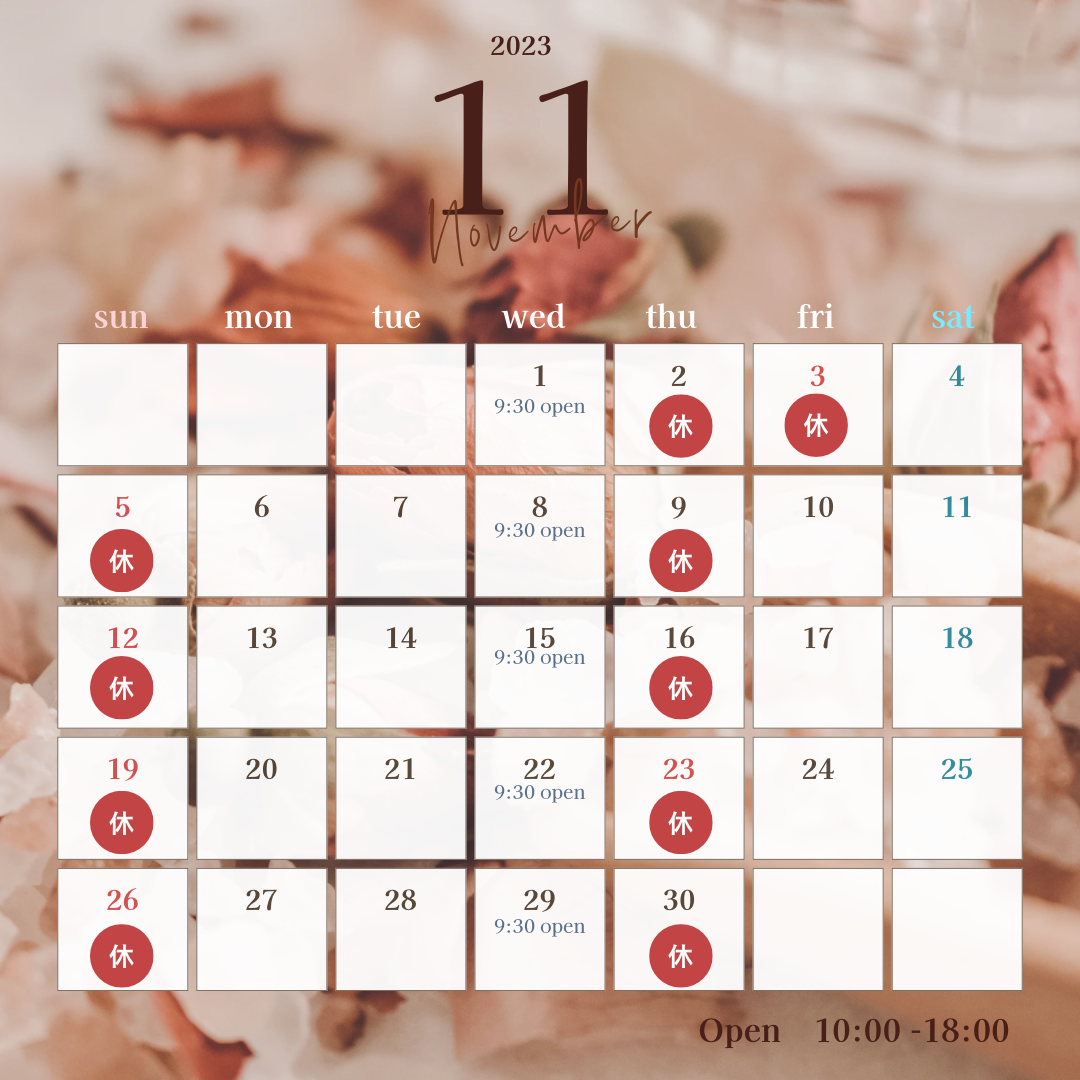 11月営業日【Bohe Me shop】